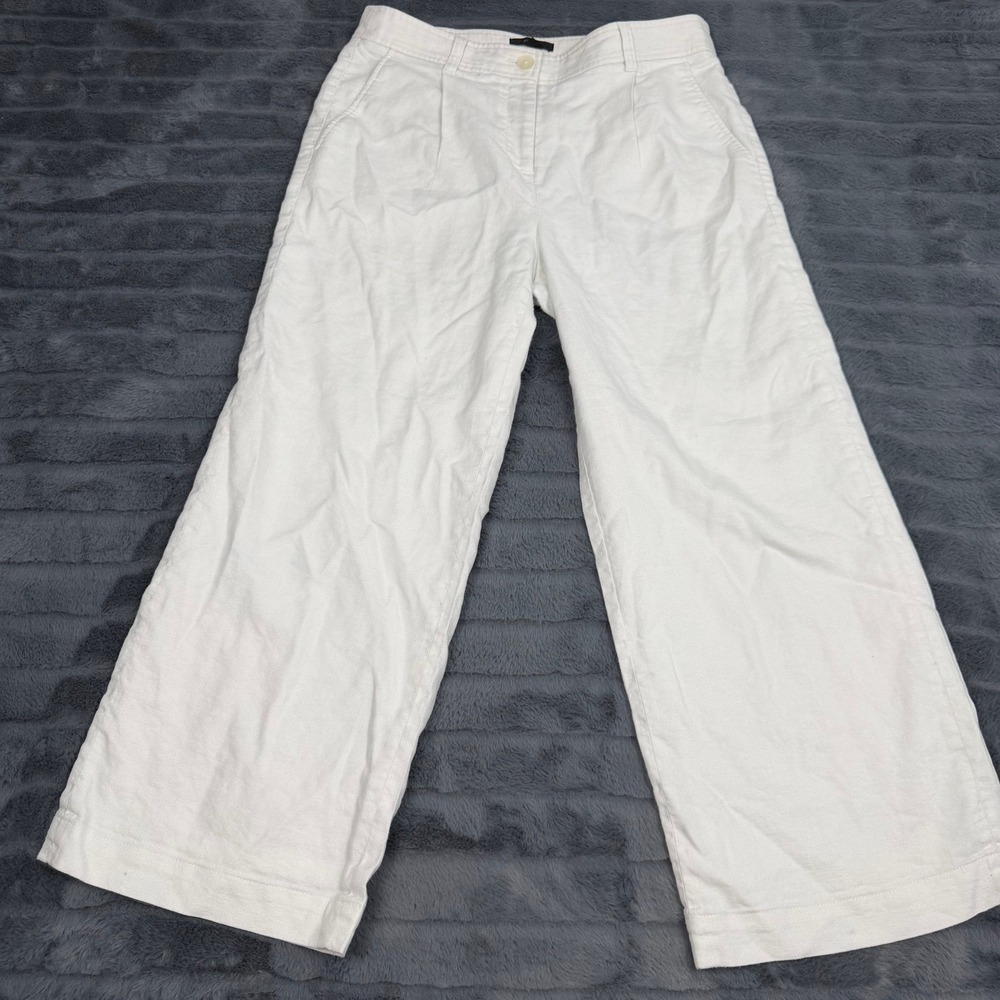 J.Crew Womens 10P White Linen Blend Wide Leg Cropped Pleated Trousers Pants